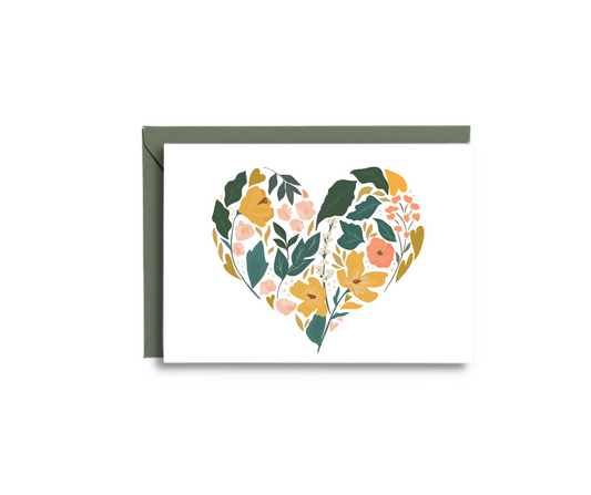 Just a Note - Yellow and Green Floral Heart Greeting Card